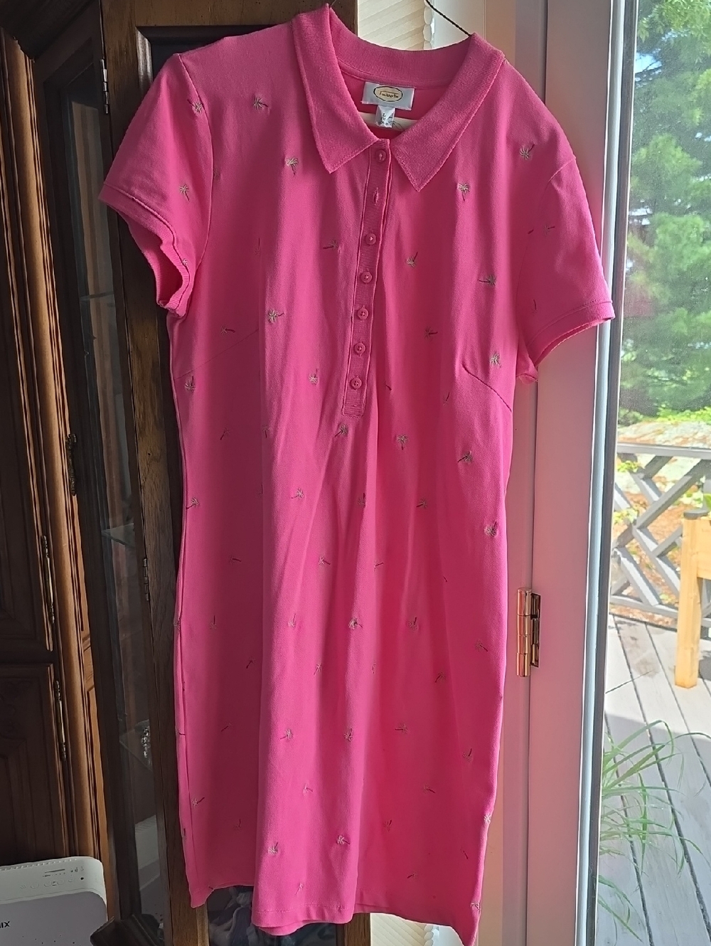 Talbots Hot Pink Polo Midi Dress with Subtle Embroidery